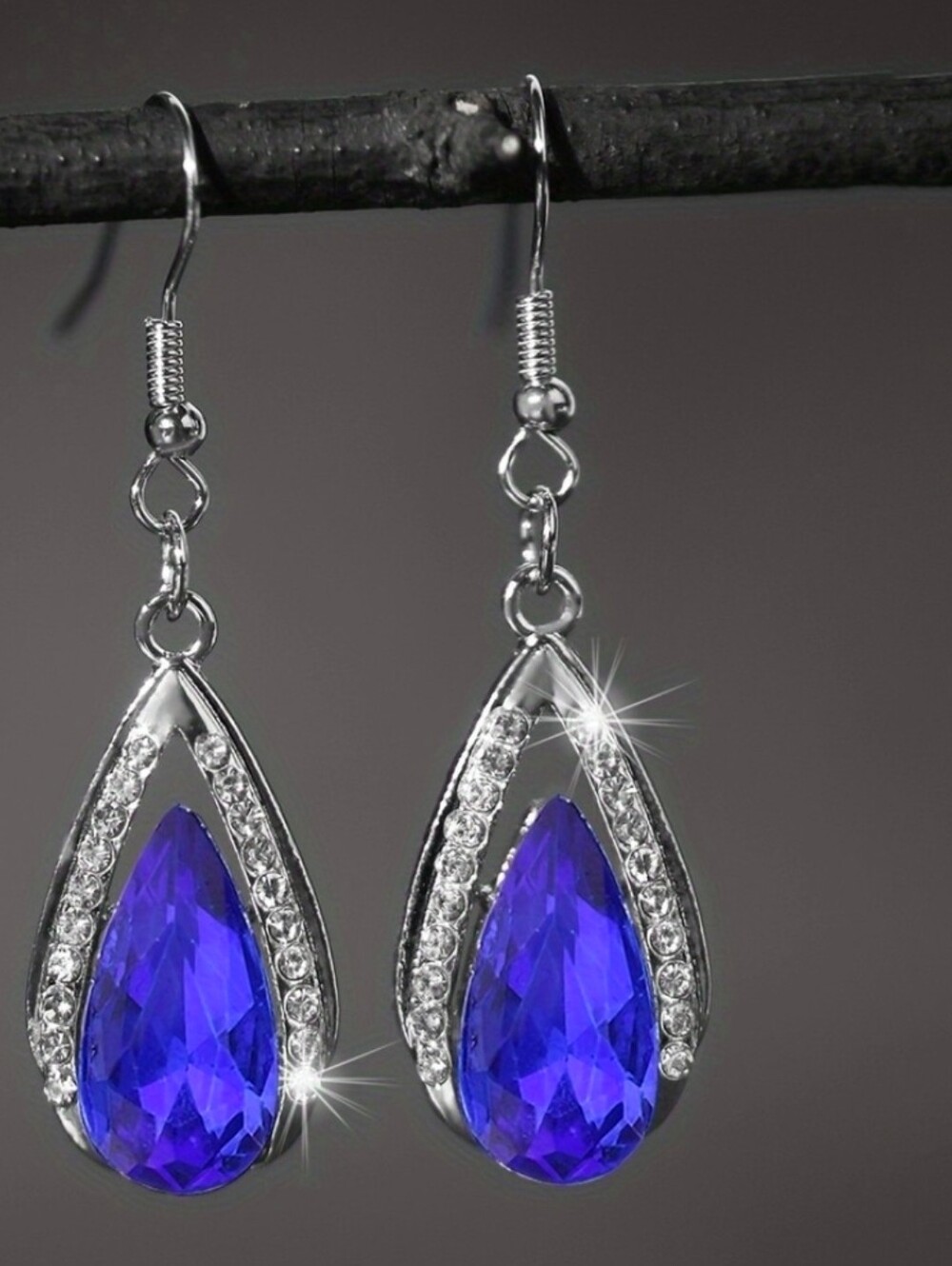 $8 Each Or Bundle 5/$20 Silver Teardrop Earrings with Deep Blue Crystal